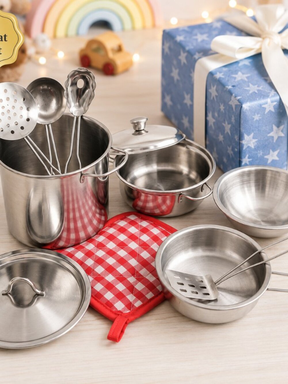 Kids Stainless Steel Play Kitchen Cookware Set, Pretend Cooking Pots & Pans Toy - Picture 12 of 13